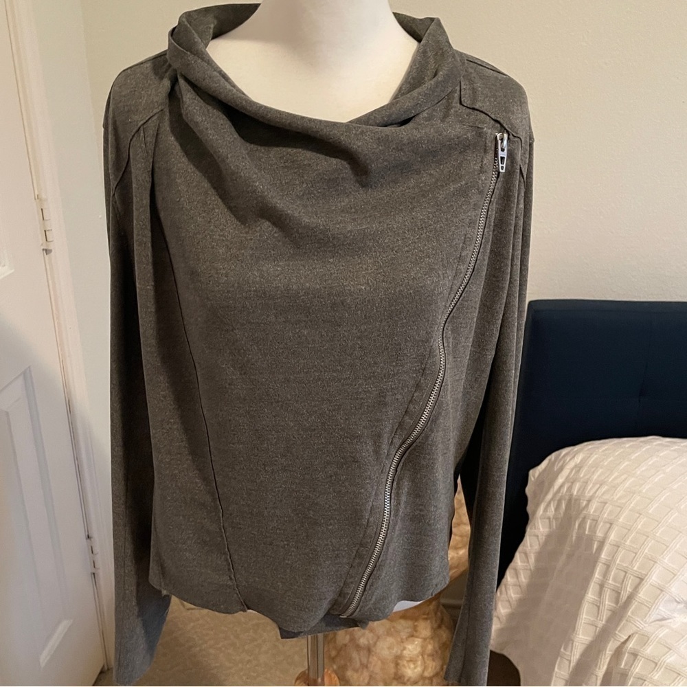 Blank NYC Faux Suede Drape Front Zippered Jacket | Grey-Taupe | Size M